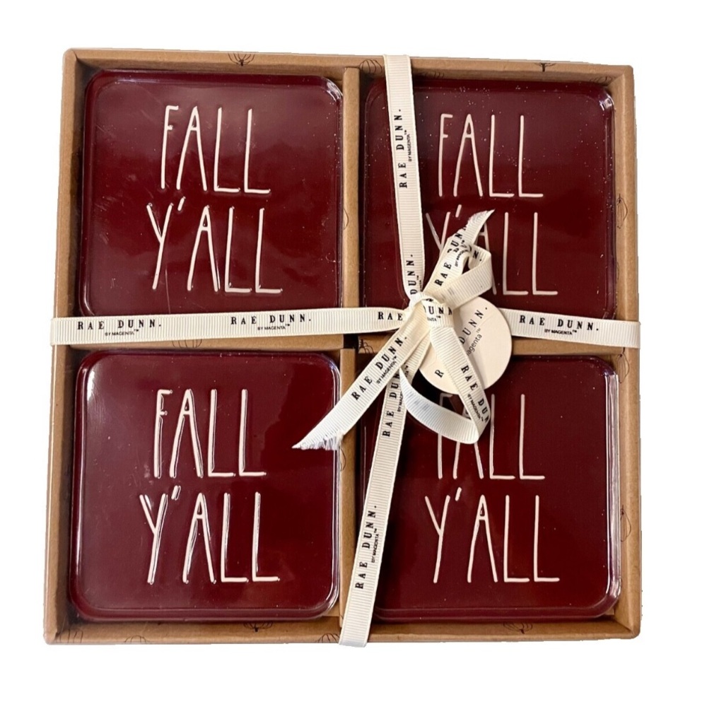 Rae Dunn Burgundy Fall Y'all Coasters